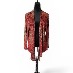 Cali and York Red Black Paisley Open Front Waterfall Cardigan 1X